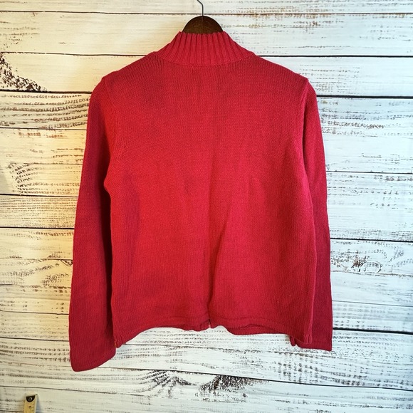 Vintage Christmas Sweater S Full-Zip Cardigan 3D Embroidered Snowman Mock-Neck - Picture 7 of 11